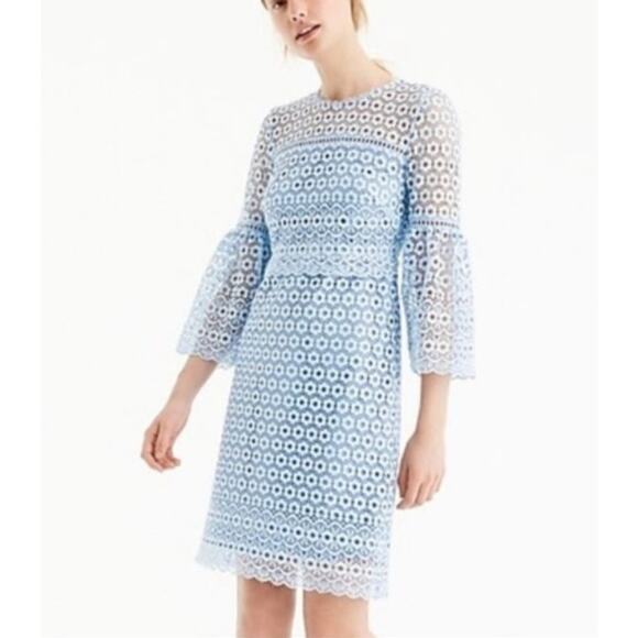 J. Crew Daisy Lace Bell Sleeve Sheath Dress 6 Petite Light Blue Easter - Picture 2 of 11